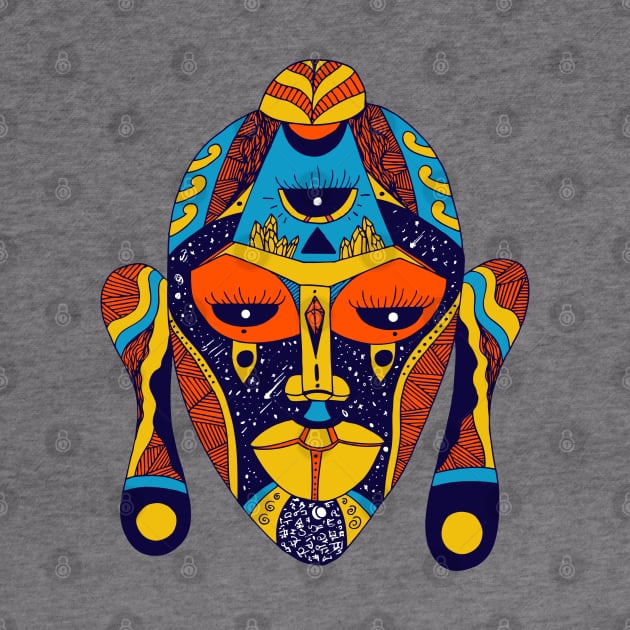 Orange Blue African Mask 7 by kenallouis